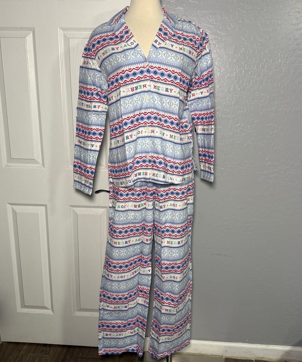 Old Navy Christmas Pajama Set Womens Medium Fair Isle Holiday Button Down PJ